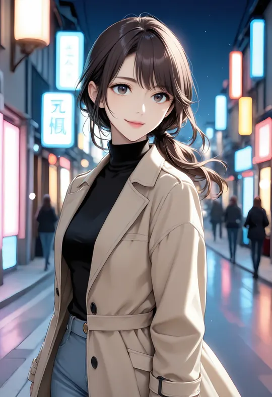 Seoyeon standing on a neon-lit street at night